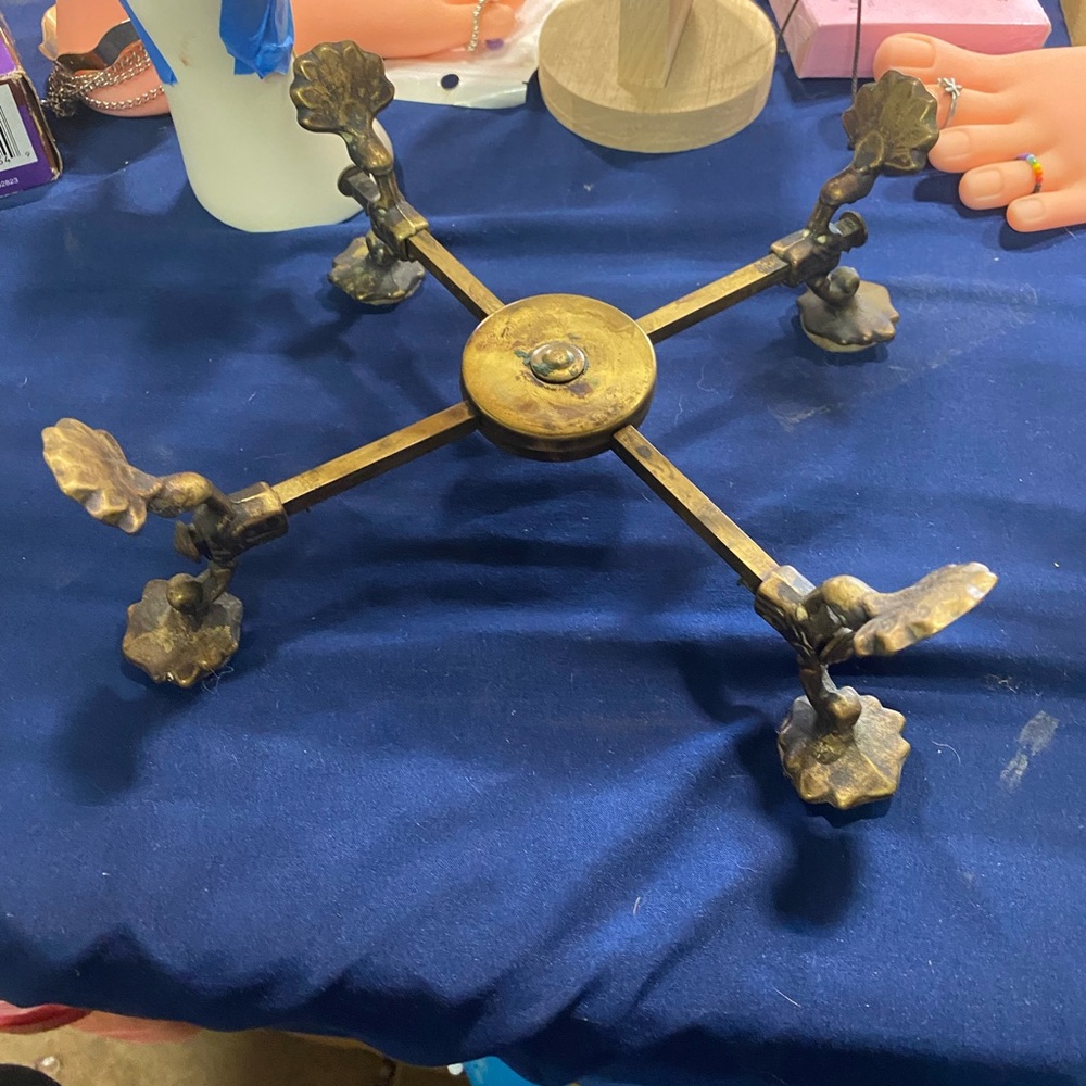 RARE--Brass Extendable/Adjustable Bowl Stand, Footed Stand Riser